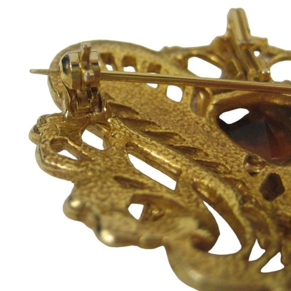 Statement Brooch 2.7 in Dangle Imitation Pearl Pin Goldtone Pendant Rhinestones - Picture 6 of 7